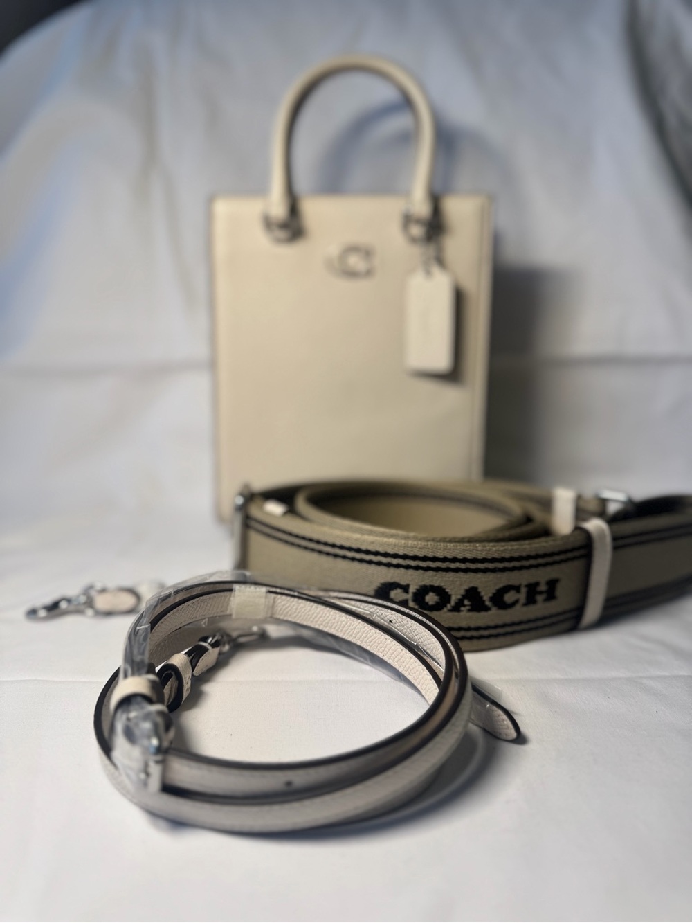 COACH Cream Leather Crossbody with Branded Strap